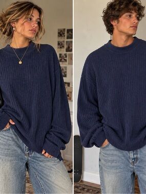Cherokee Ribbed Crewneck Sweater - Navy Blue